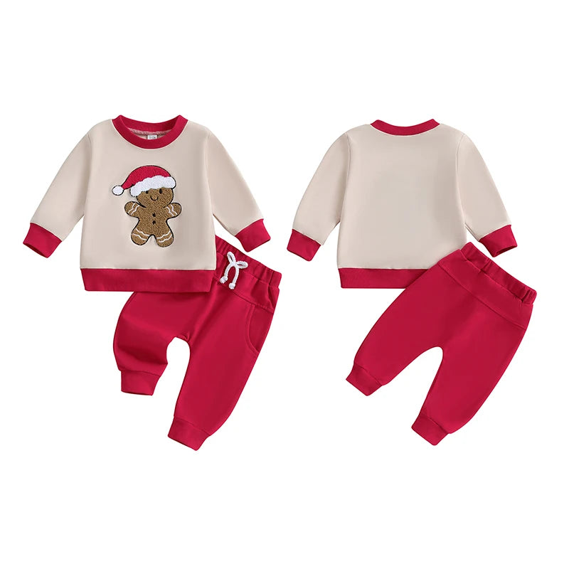 ma&baby 3M-3Y Christmas Newborn Toddler Infant Baby Boy Girl Clothes Sets Gingerbread Man Embroidery Tops Pants Xmas Costume