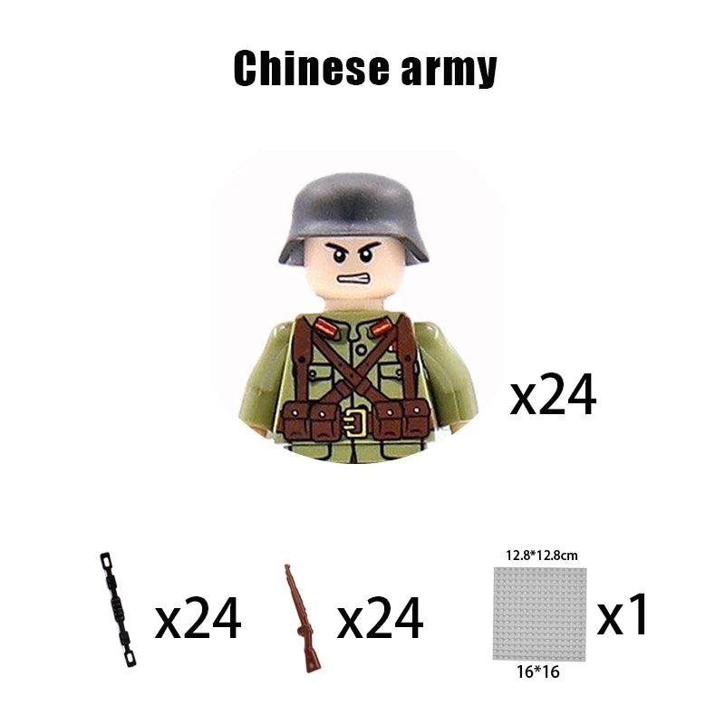 Children Toys Mini Military Figures Building Blocks WW2 UK French US Germany Soviet Army Soldiers Machine Gun Set Bricks Model - NTKSTORE