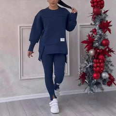 2pcs Women Sport Suit Hoodie Sweatshirt Winter Loose Irregular Top + Leggings Pant Casual Jogger Outfit Sports Two-piece Set - NTKSTORE
