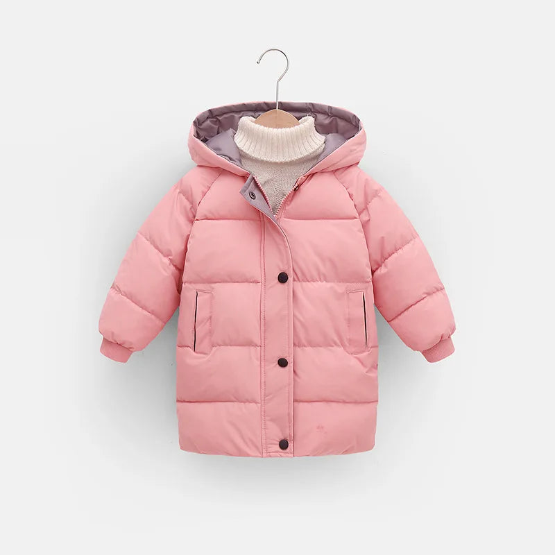 2 3 4 5 6 8 10 Years Girls Jacket Winter Long Style Solid Color Thick Keep Warm Hooded Outerwear For Boys Down Cotton Snowsuit - NTKSTORE