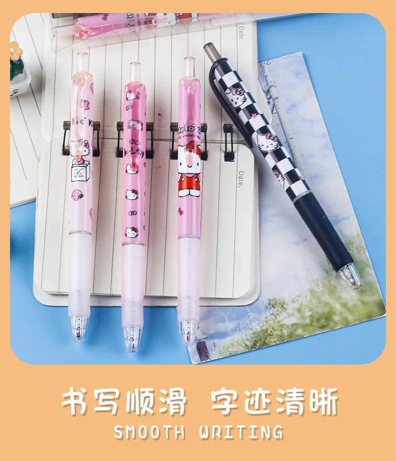 6Pcs Sanrio Gel Pen Hello Kitty Cartoon Kuromi ST Quick Drying Black 0.5mm Press The Ballpoint Pen Learning Stationery Gifts - NTKSTORE