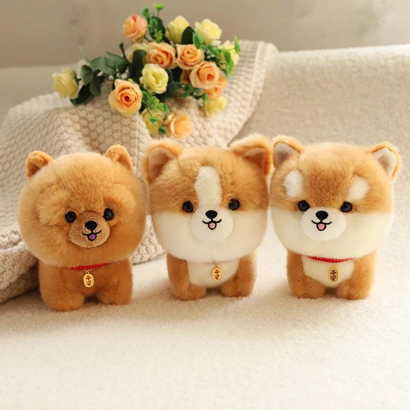 Adorbale Furry Plush Corgi Dog Plush Toy Stuffed Big Head Kawaii Lifelike Animal Shiba inu ChowChow Yorkshire Bichon Husky Doll - NTKSTORE