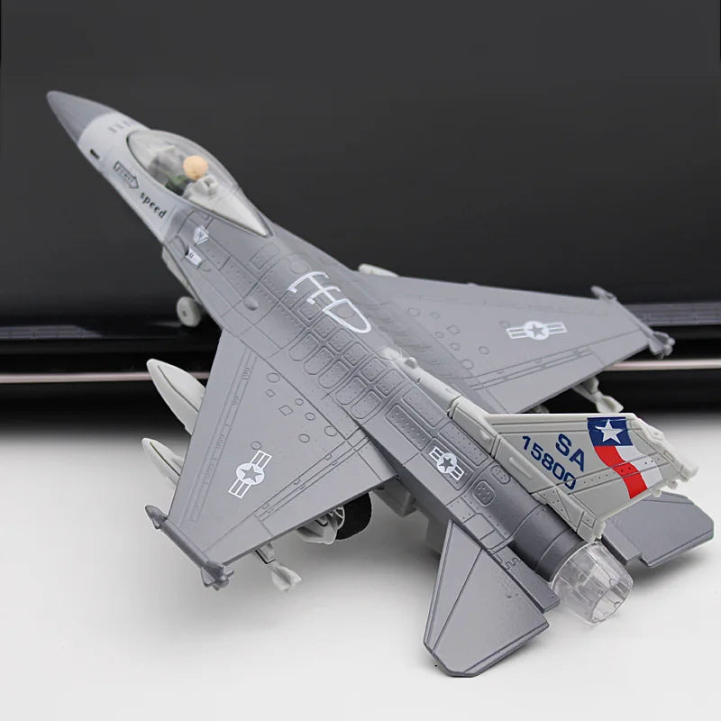 Alloy F16 Fighter model acoustooptic return force aviation military aircraft model Toy Ornament Gift FJ5