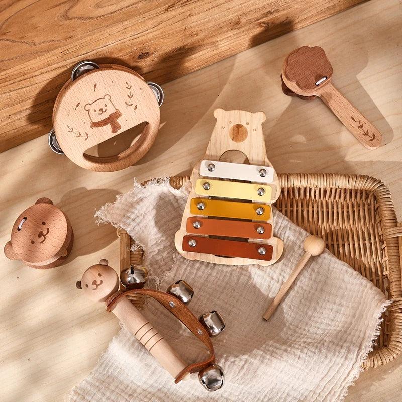 Kids Wooden Montessori Toys Musical Instruments Rattle Bell Drum Xylophone Percussion for Baby Early Educational Instruments Toy - NTKSTORE