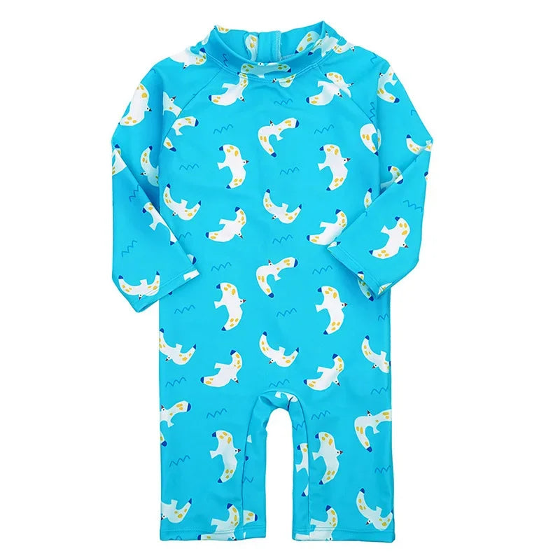 Baby Girls Swimsuit Long Sleeves One Piece Swimwear for Kids Toddler Cartoon UPF50+ Rash Guards Infant Bathing Suit Korea Sets