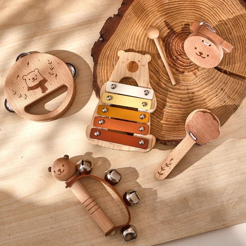 Kids Wooden Montessori Toys Musical Instruments Rattle Bell Drum Xylophone Percussion for Baby Early Educational Instruments Toy - NTKSTORE