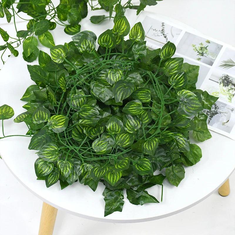 2.1M Artificial Plant Green Ivy Leaf Garland Silk Wall Hanging Vine Home Garden Decoration Wedding Party DIY Fake Wreath Leaves - NTKSTORE