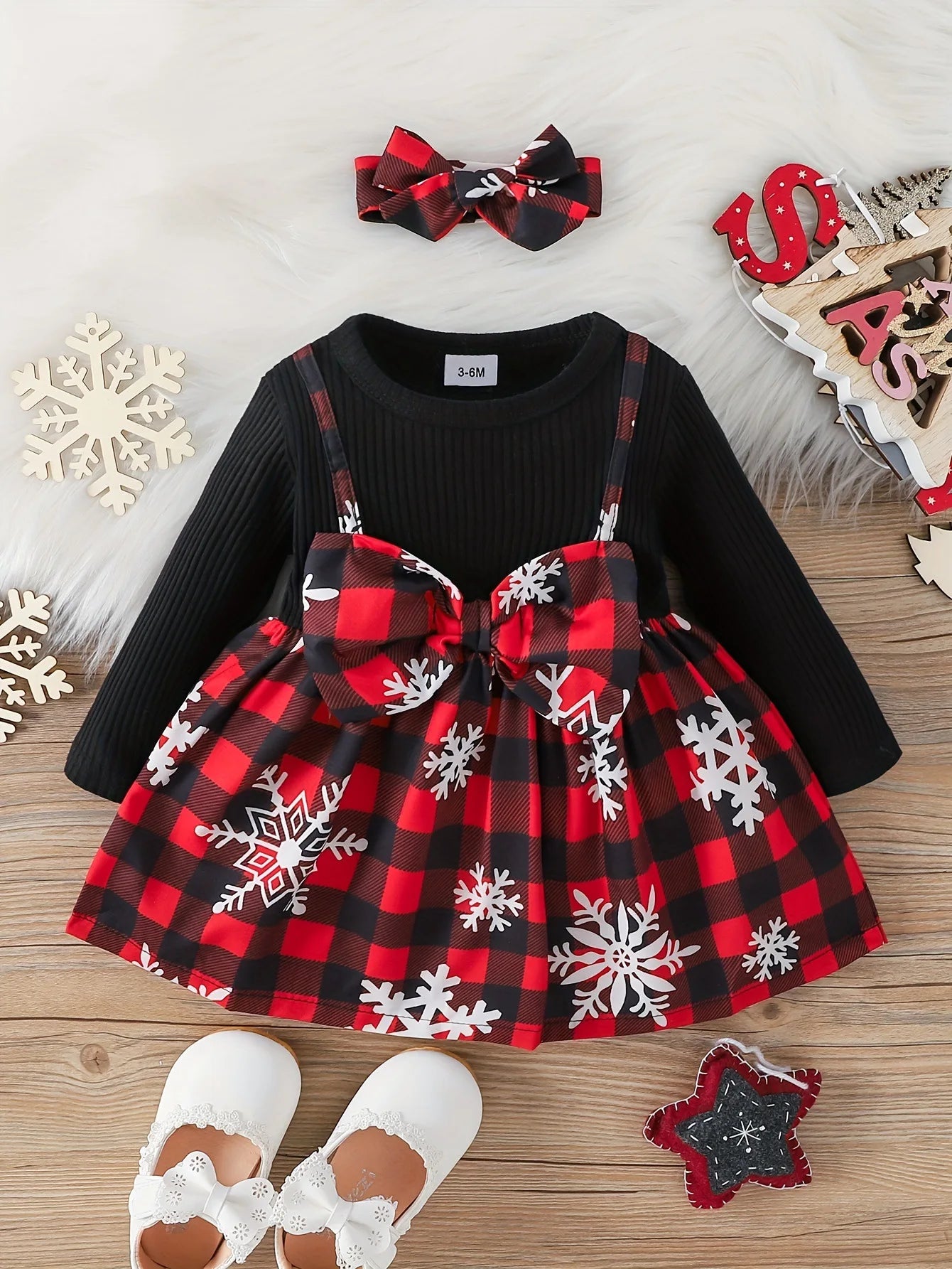 Prowow 2025 New Year Baby Dresses Patchwork Santa Claus Print Red Christmas Dresses For Girls Newborn Baby Christmas Costume - NTKSTORE