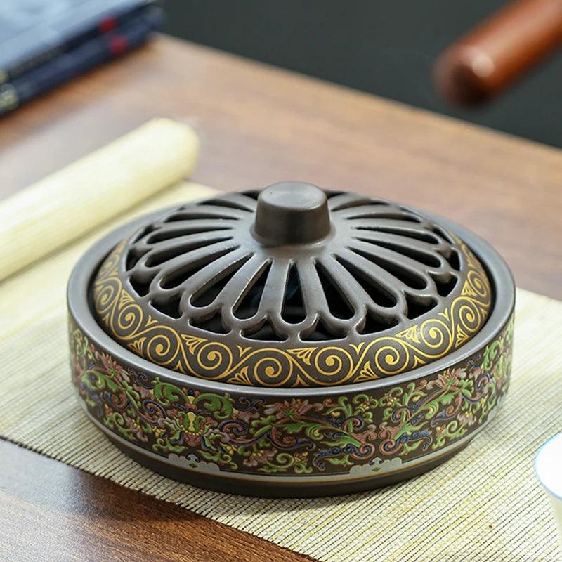 Mosquito incense box with cover incense burner Household ceramic tray incense burner mosquito incense burner decoration - NTKSTORE