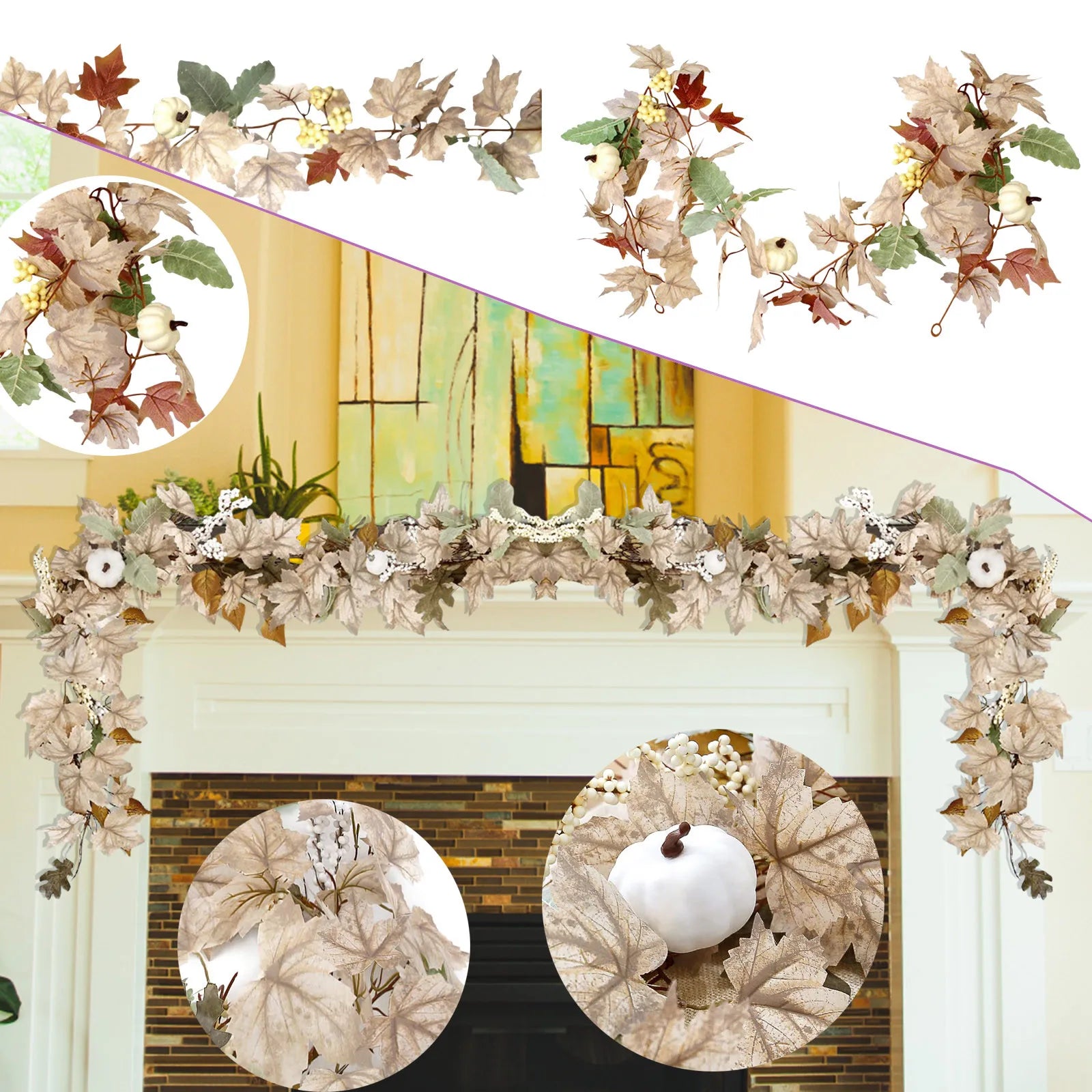 Fall Decoration Fall Maple Leaf Wreath Chimney Mantle Can Be Used For Thanksgiving Halloween Farm Home Decor Outdoor Indoors And - NTKSTORE