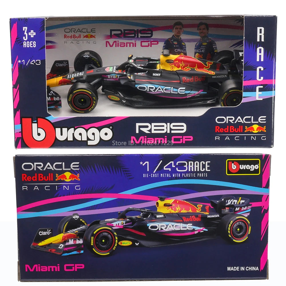 Bburago 1:43 F1 Red Bull Racing TAG RB19 2023 Las Vegas Livery #1 Verstappen #11 Perez Alloy Car Die Cast Model Toy Collectible