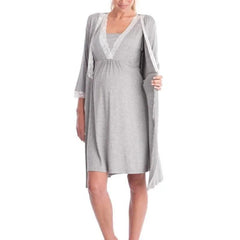 Fashionable and Comfortable Long Robe Pajamas Lace Patchwork Three Quarter Sleeved Maternity Dress Long Robe Pajamas - NTKSTORE