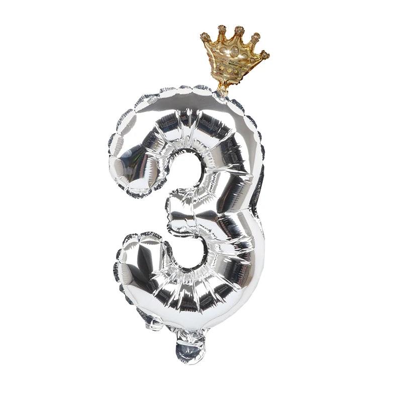 2pcs 32inch Rainbow Number Foil Balloons with Crown for Kids Boy Girl 1st Birthday Party Decorations Rose Gold Figures Globos - NTKSTORE