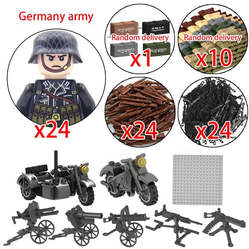 Children Toys Mini Military Figures Building Blocks WW2 UK French US Germany Soviet Army Soldiers Machine Gun Set Bricks Model - NTKSTORE