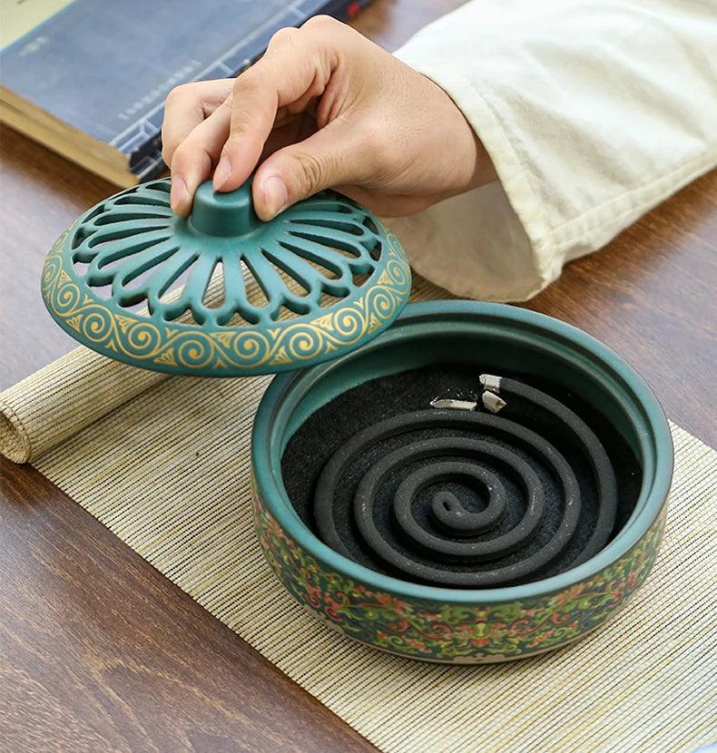 Mosquito incense box with cover incense burner Household ceramic tray incense burner mosquito incense burner decoration - NTKSTORE