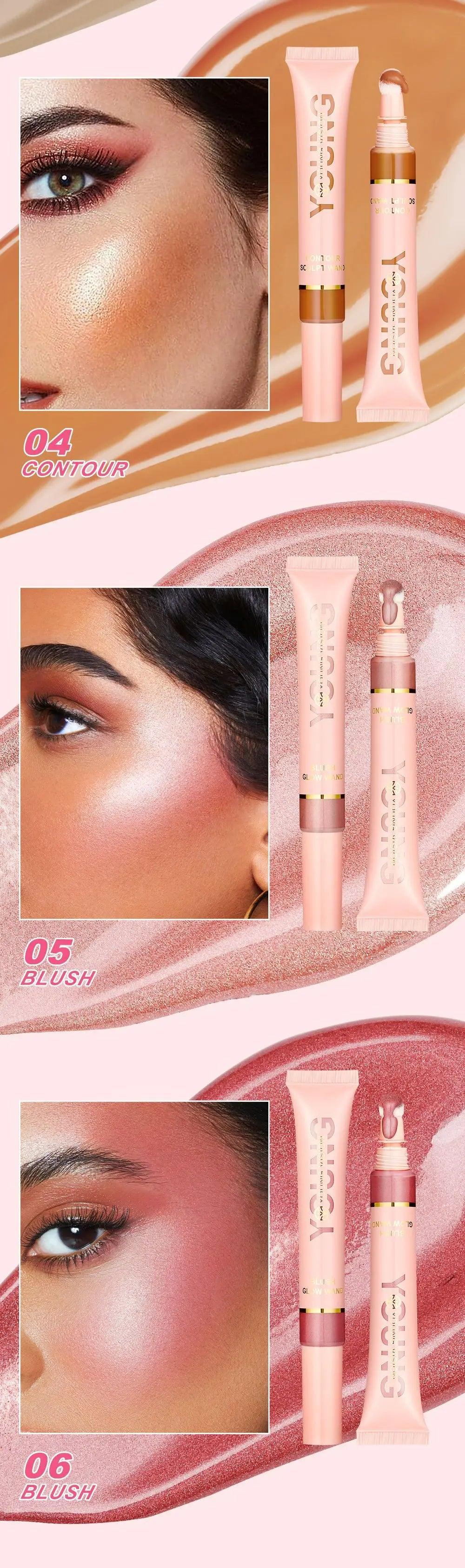 Liquid Air Cushion Highlight Blush Stick Contour Pearlescent Delicate Shimmer Stick Powder Blusher Liquid Skin-friendly Makeup - NTKSTORE