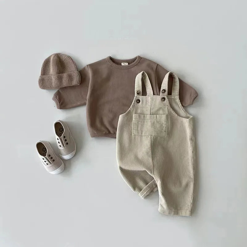 New Spring Baby Pants Toddler Boys Solid Corduroy Suspender Trousers Girls Overalls Kids Basic Playsuit Jumpsuit Clothing - NTKSTORE