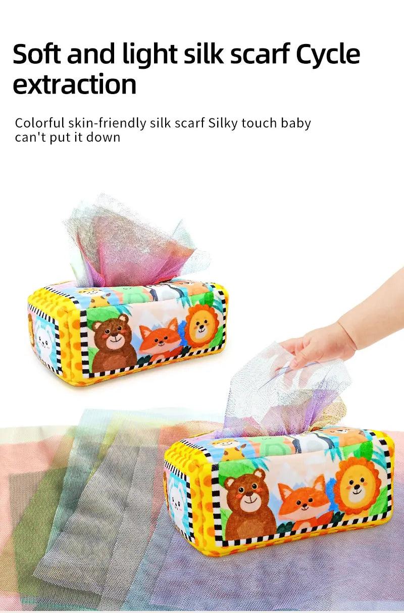Baby Tissue Box Montessori Educational Toys Colorful Soft Sensory Toy For Toddler Finger Exercise Pumping Silk Scarf Gifts 0-18M - NTKSTORE