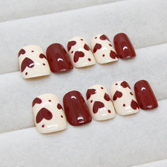 30 Pcs Red Reusable Fake Nails Sweet Love Press on Nails with Design Short Fall and Winter Fashion False Nails with Charms 2024