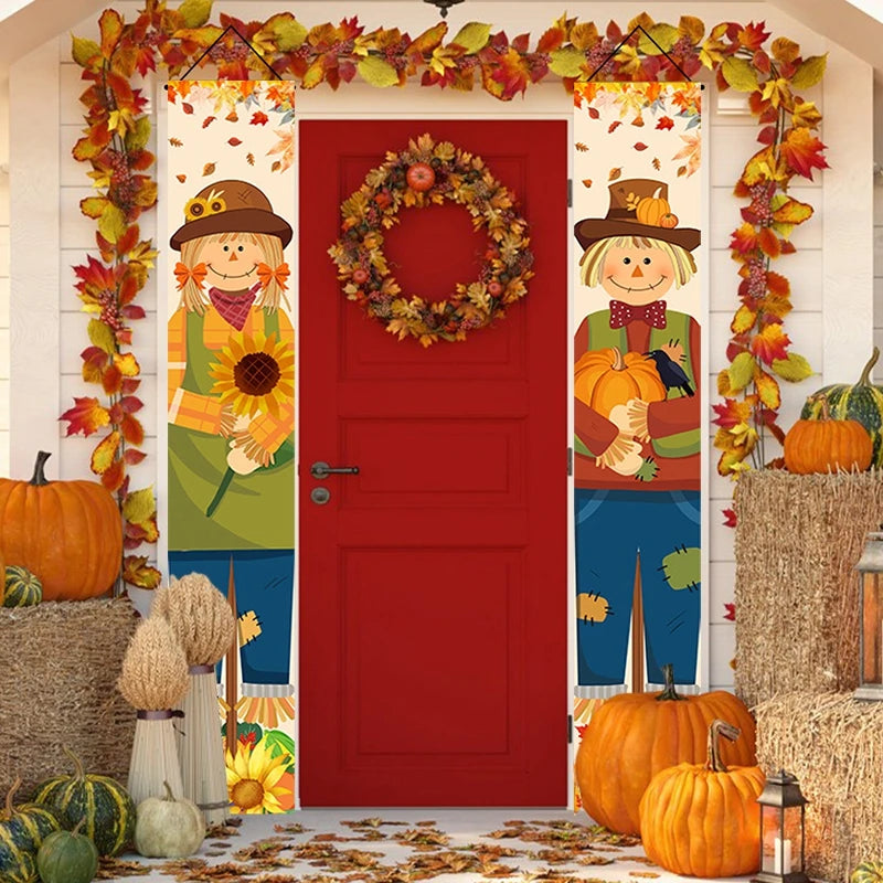 Thanksgiving Couplet Pumpkin Porch Hanging Banner Harvest Festival Party Decoration Thanksgiving Wall Door Hanging Banner - NTKSTORE