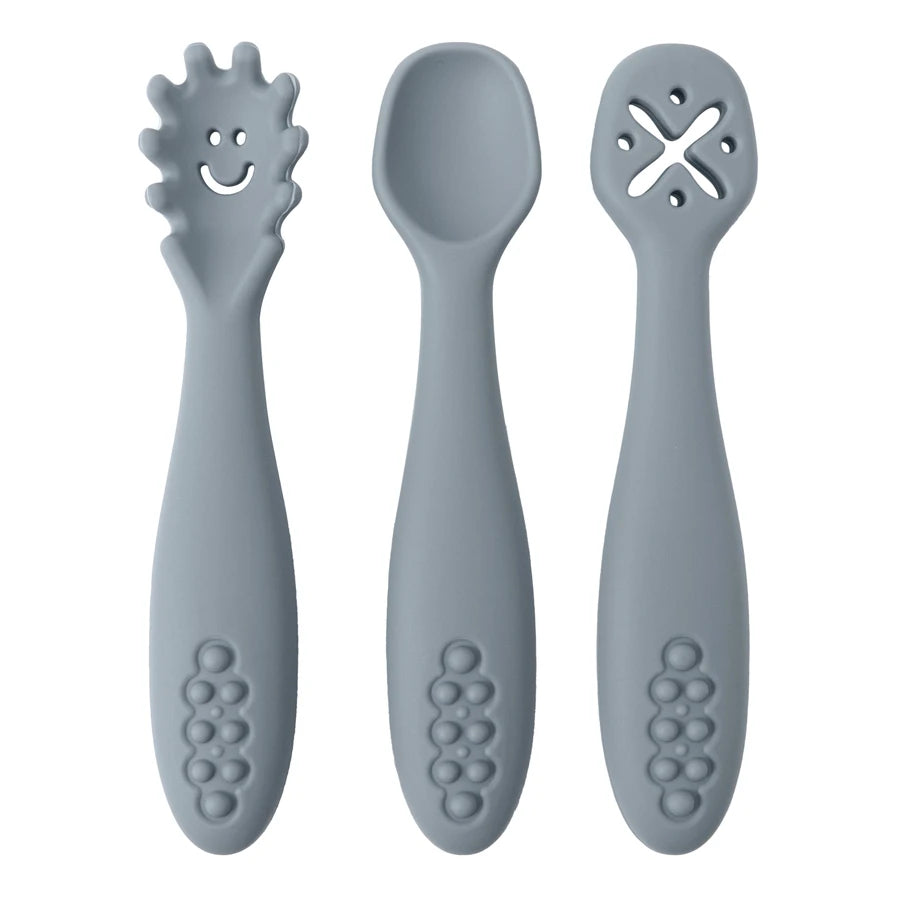 3PCS Kawaii Baby Learning Spoons Utensils Set Toddler Feeding Tableware Baby Silicone Teether Toys Training Cutlery Baby Stuff - NTKSTORE