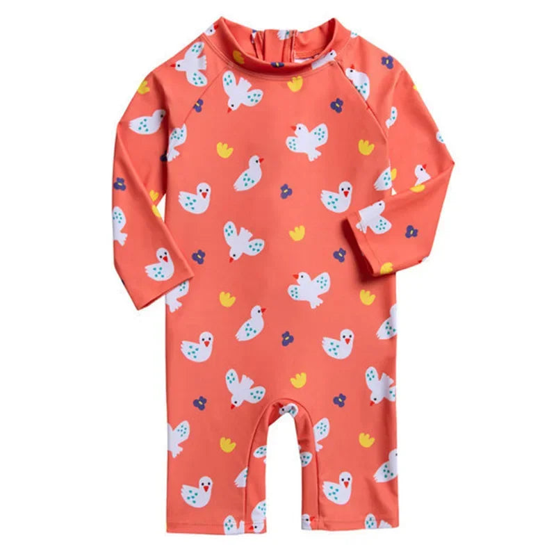 Baby Girls Swimsuit Long Sleeves One Piece Swimwear for Kids Toddler Cartoon UPF50+ Rash Guards Infant Bathing Suit Korea Sets