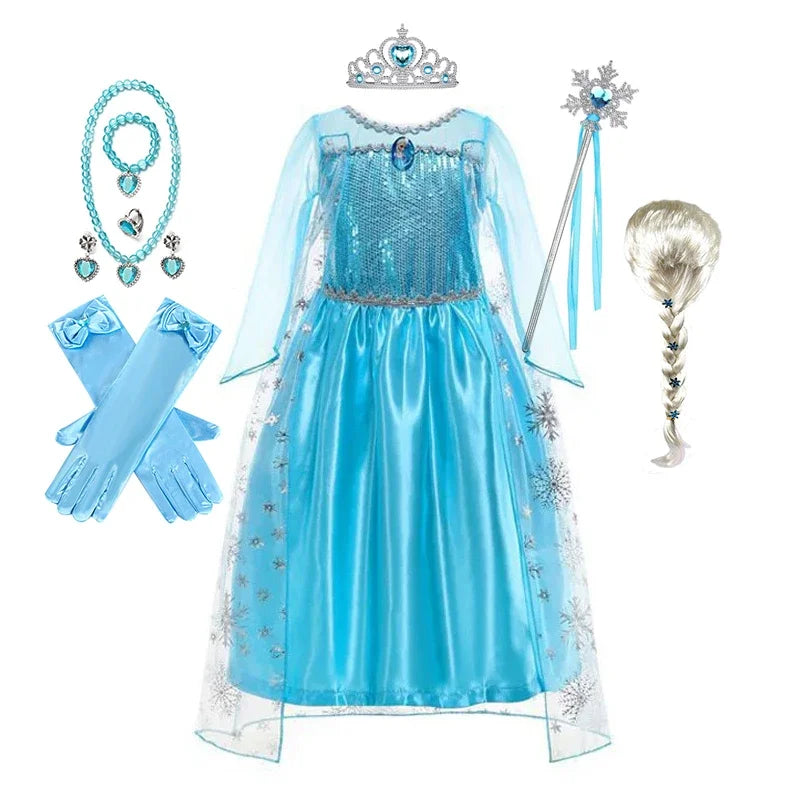 Elsa Dress for Girls Birthday Role Snow Queen Elsa Princess Dresses Kids Halloween Carnival Easter Party Dress Up Girls Costume - NTKSTORE