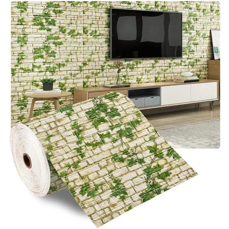 70cm*2m 3D Soft Foam Brick Wallpaper Sticker Roll DIY Self Adhesive Living Room Home Kitchen Bathroom Decorative Wall Paper - NTKSTORE