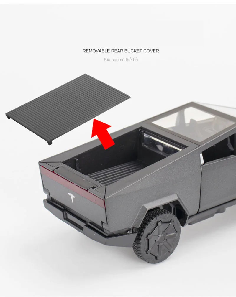1:32 Tesla Cybertruck Pickup Alloy Car Model Diecast Toy Vehicle Sound And Light Simitation For Children Christmas Gift Boy Toys