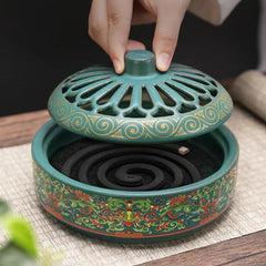 Mosquito incense box with cover incense burner Household ceramic tray incense burner mosquito incense burner decoration - NTKSTORE