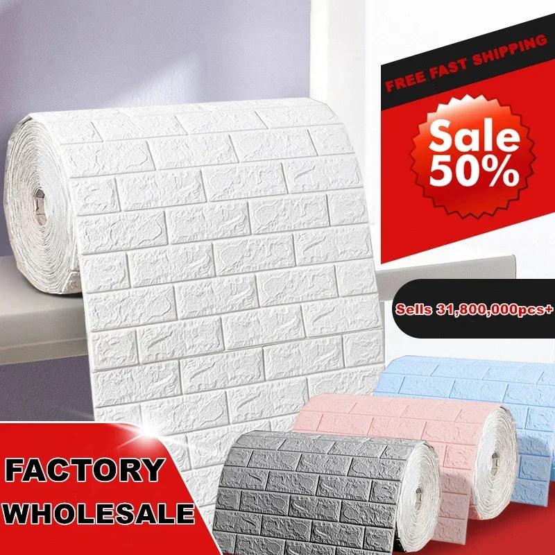 70cm*2m 3D Soft Foam Brick Wallpaper Sticker Roll DIY Self Adhesive Living Room Home Kitchen Bathroom Decorative Wall Paper - NTKSTORE