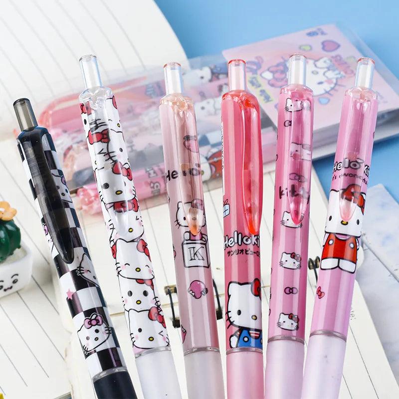 6Pcs Sanrio Gel Pen Hello Kitty Cartoon Kuromi ST Quick Drying Black 0.5mm Press The Ballpoint Pen Learning Stationery Gifts - NTKSTORE