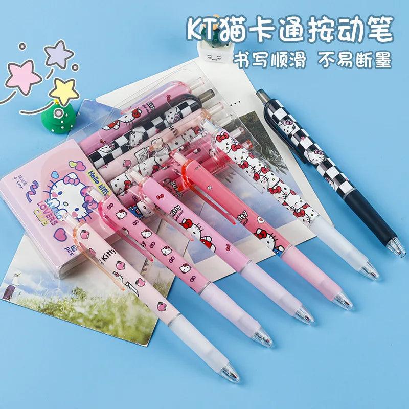 6Pcs Sanrio Gel Pen Hello Kitty Cartoon Kuromi ST Quick Drying Black 0.5mm Press The Ballpoint Pen Learning Stationery Gifts - NTKSTORE