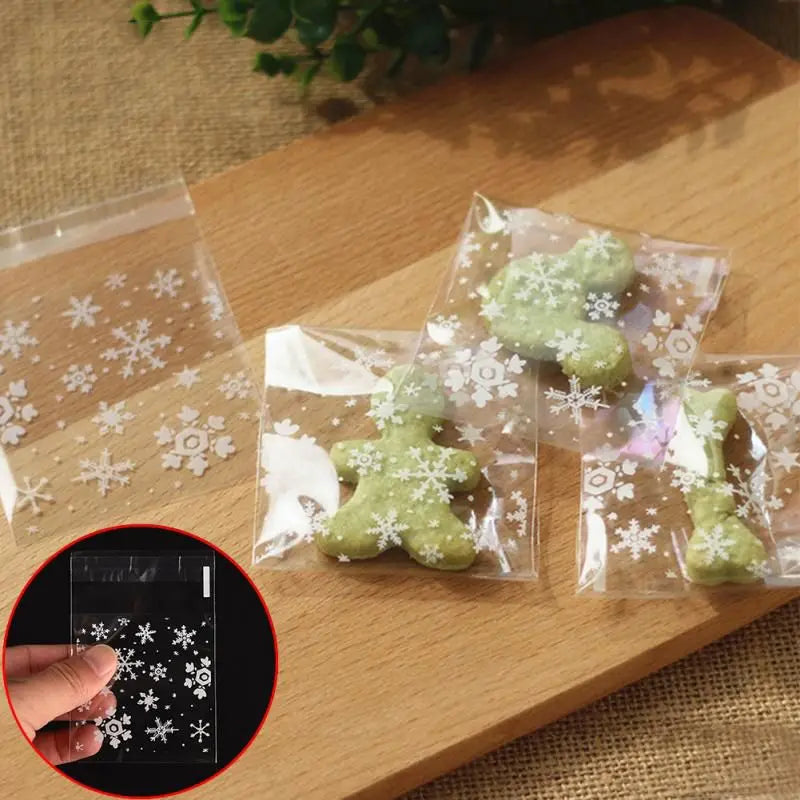 100 pcs Sachets Pouches White Snowflake Packaging Bag for Cookies Christmas Candies