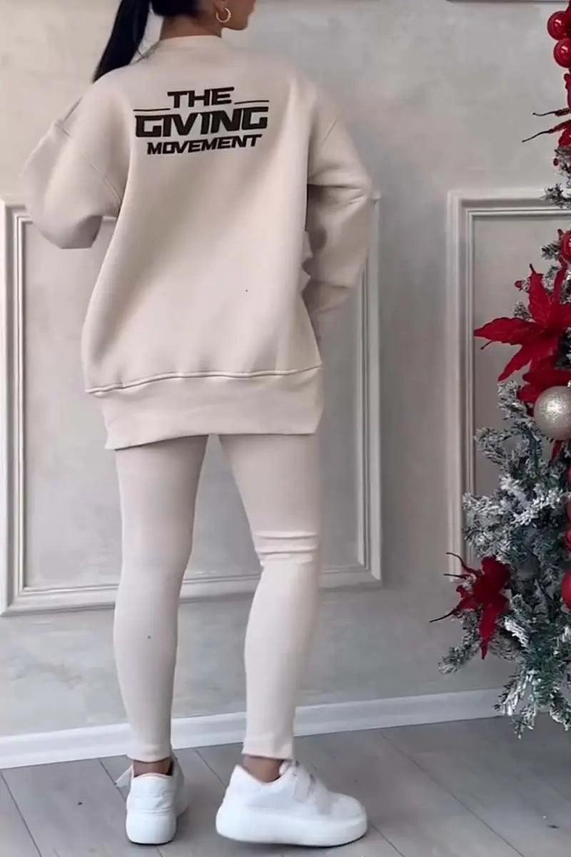 2pcs Women Sport Suit Hoodie Sweatshirt Winter Loose Irregular Top + Leggings Pant Casual Jogger Outfit Sports Two-piece Set - NTKSTORE