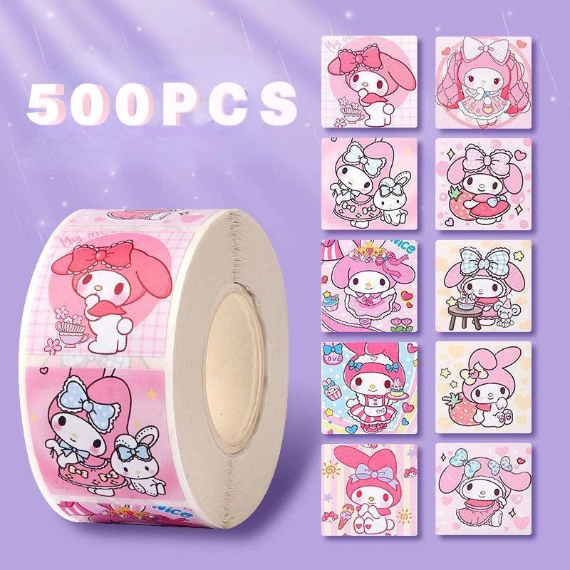 MINISO 500Pcs/Roll Sanrio Stickers Hello Kitty Melody Kuromi Cinnamoroll Luggage Graffiti Decals Kid Toy Decoration Sticker - NTKSTORE