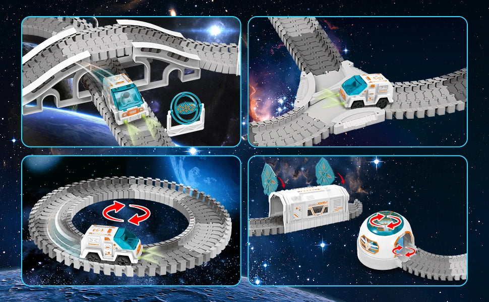 VATOS Create Space Track Toys for Kids DIY 205pcs Race Car Playset with Projector Astronaut Train Set STEM Educate Birthday Gift