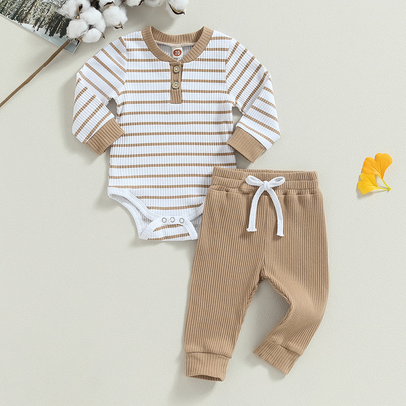 Casual Baby Boy 2Pcs Fall Outfits Long Sleeve Knitted Striped Print Romper Pants Set Infant Warm Clothes Baby's Sets