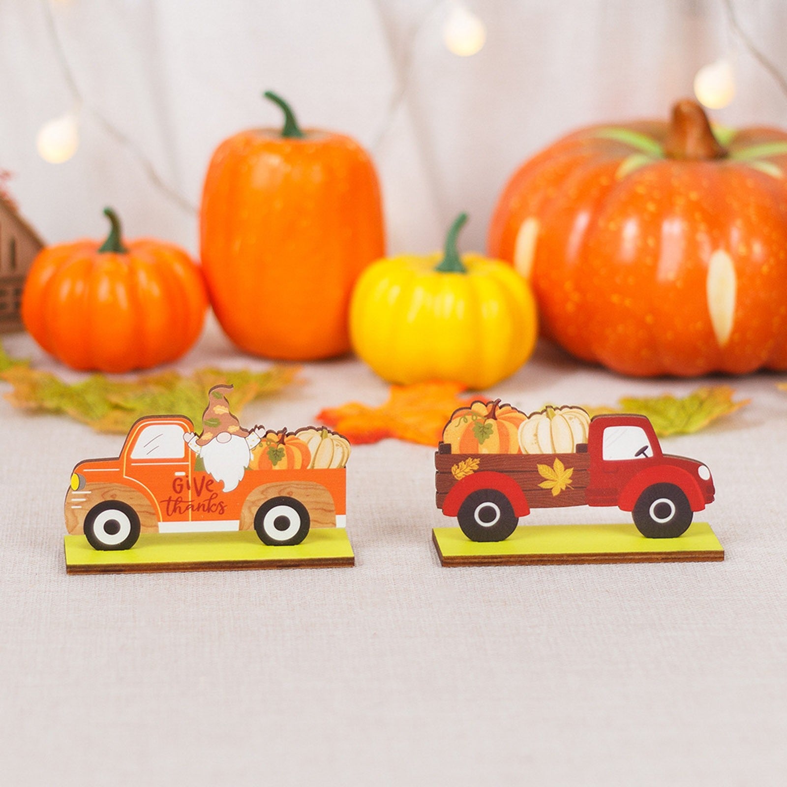 1pc Car Shape Desktop Ornament Thanksgiving Wooden Pumpkin Crafts Props Decoration Autumn Festival Car Wooden Decoration L5 - NTKSTORE