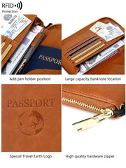 Fashionable and Portable RFID Travel Passport CasePULeather Multi functional Credit Card Passport Bag Neutral Travel Accessories - NTKSTORE