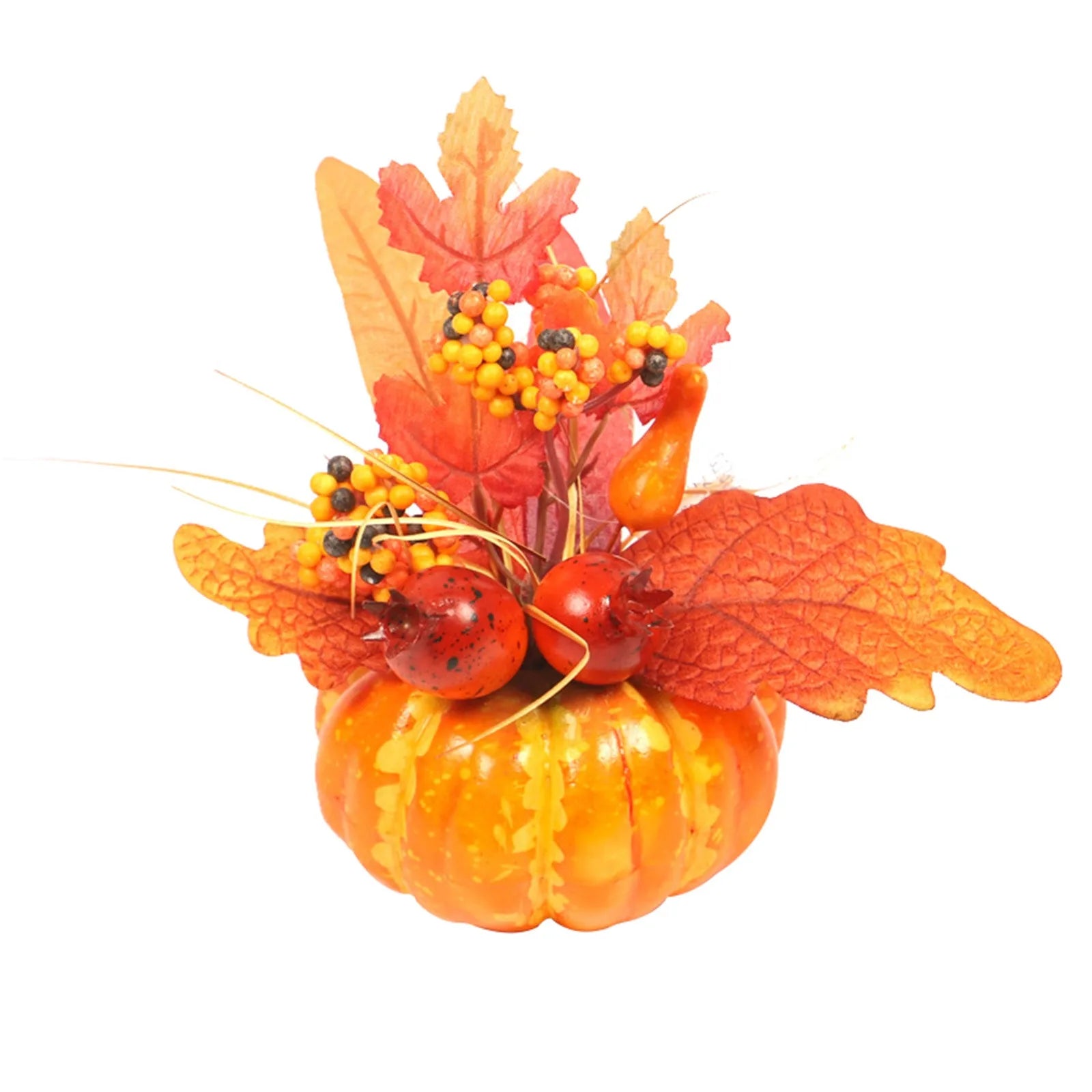 Fake Pumpkins With Artificial Flowers For Halloween House Party Thanksgiving Fall Ornaments Home Table Centerpiece Kitchen Decor - NTKSTORE