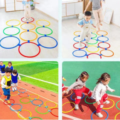 New Outdoor Kids Funny Physical Training Sport Toys Lattice Jump Ring Set Game 10 Hoops 10 Connectors for Park Play Boys Girls - NTKSTORE