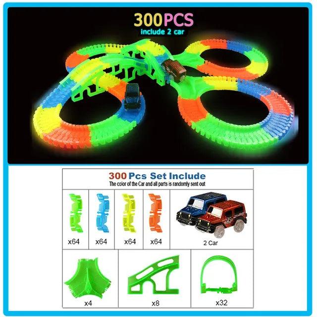 Glow Racing Track Set 5 Led Light Track Car Flexible Glowing Tracks Toy 162/165/220/240 Race Track Flexible Railway LED Car - NTKSTORE