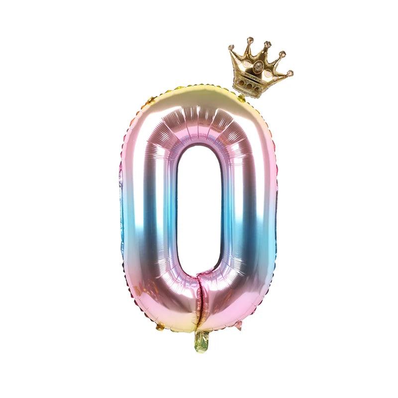 2pcs 32inch Rainbow Number Foil Balloons with Crown for Kids Boy Girl 1st Birthday Party Decorations Rose Gold Figures Globos - NTKSTORE