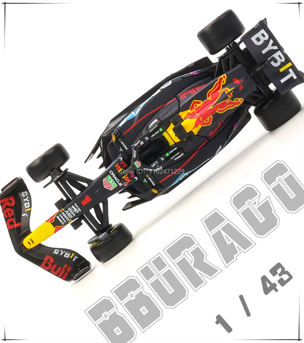 Bburago 1:43 F1 Red Bull Racing TAG RB19 2023 Las Vegas Livery #1 Verstappen #11 Perez Alloy Car Die Cast Model Toy Collectible