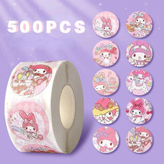 MINISO 500Pcs/Roll Sanrio Stickers Hello Kitty Melody Kuromi Cinnamoroll Luggage Graffiti Decals Kid Toy Decoration Sticker - NTKSTORE