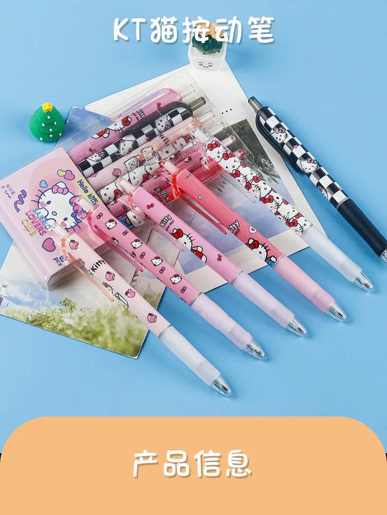 6Pcs Sanrio Gel Pen Hello Kitty Cartoon Kuromi ST Quick Drying Black 0.5mm Press The Ballpoint Pen Learning Stationery Gifts - NTKSTORE