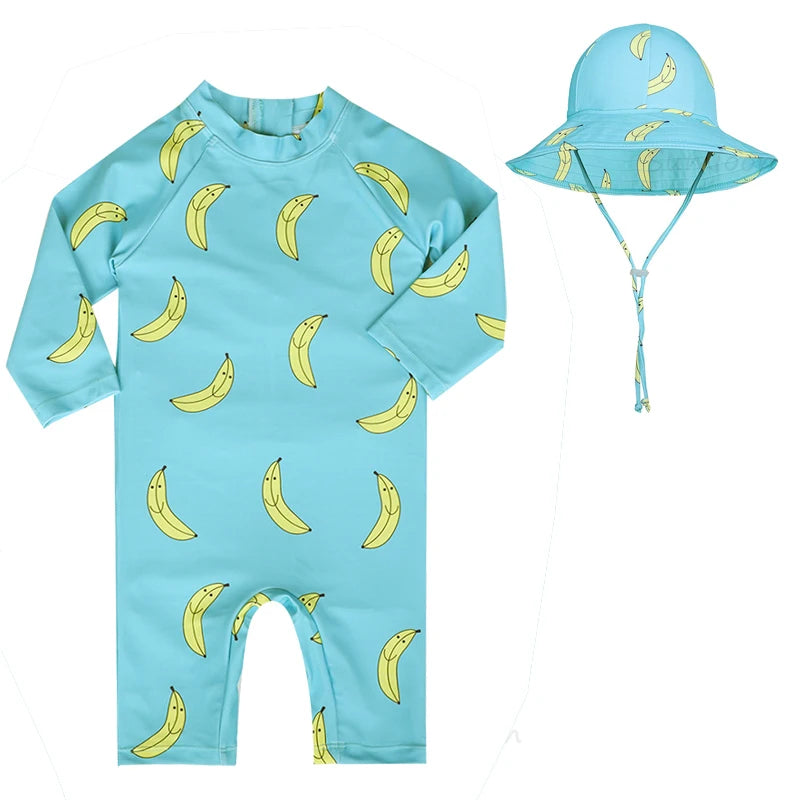 Baby Girls Swimsuit Long Sleeves One Piece Swimwear for Kids Toddler Cartoon UPF50+ Rash Guards Infant Bathing Suit Korea Sets