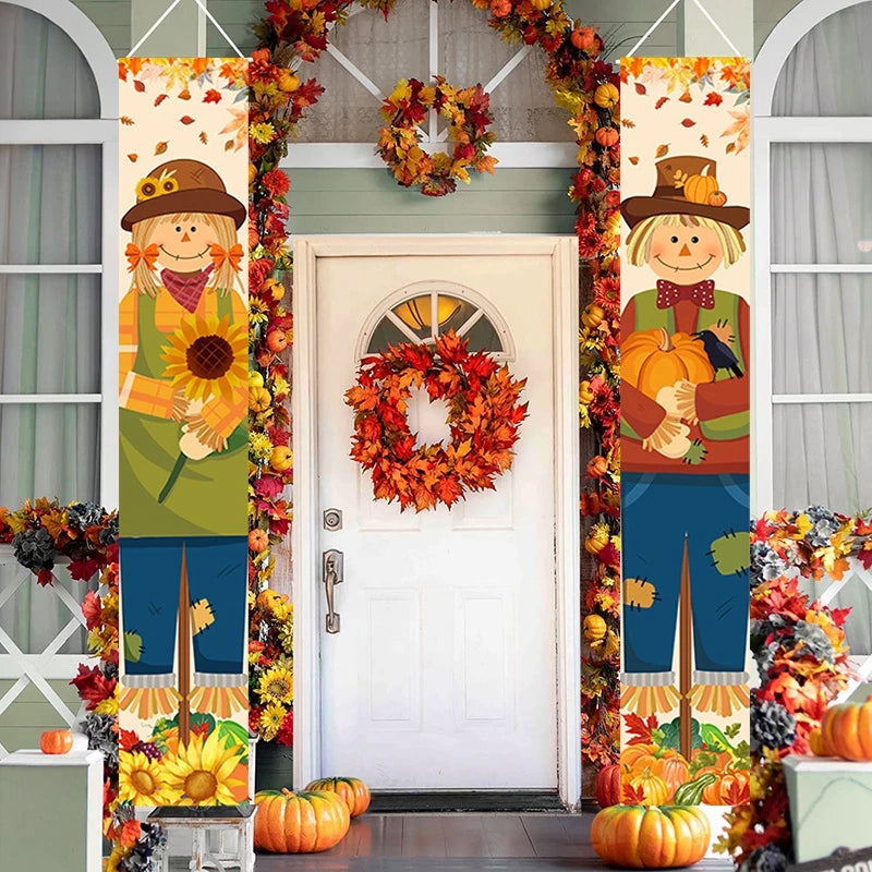 Thanksgiving Couplet Pumpkin Porch Hanging Banner Harvest Festival Party Decoration Thanksgiving Wall Door Hanging Banner - NTKSTORE