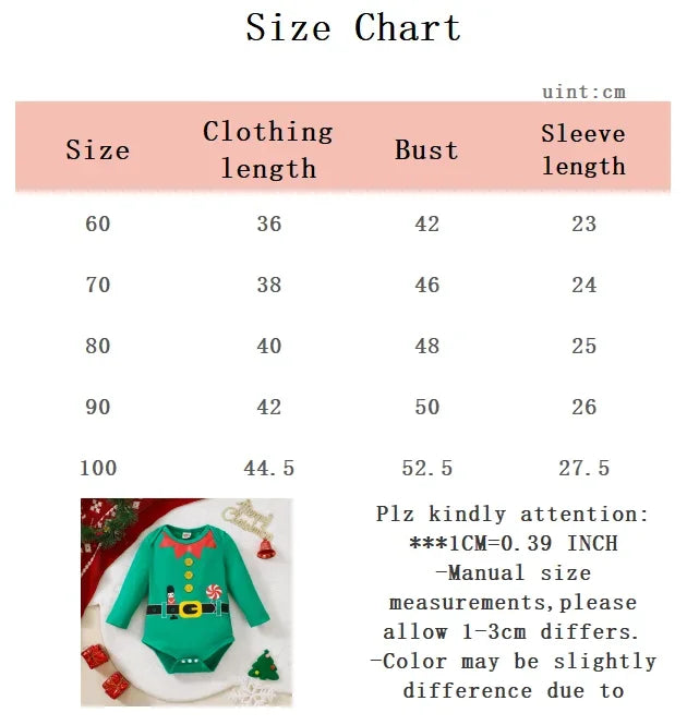 Baby Boy Christmas Costume Green Christmas Print Long sleeved Bodysuit Suitable for 0-18 Months Baby Boy Holiday Basics Jumpsuit